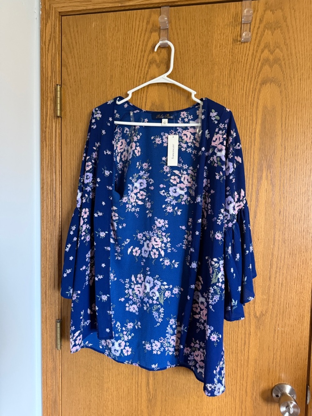 Blue Rain Navy Floral Bell-Sleeve Tunic with Pink Accents